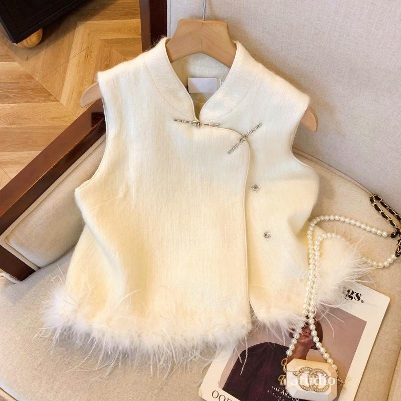 新中式短款国风马甲女款2025新款冬季拼接毛毛背心马夹小香外套潮,女装/女士精品,马夹,淘宝优惠券,粉丝福利购,淘宝优惠卷