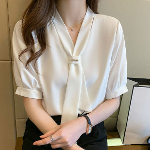夏季女士雪纺衬衫通勤女装夏装2025年新款潮短袖上衣职业白色衬衣