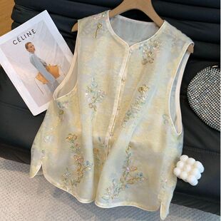 新中式马甲女时髦洋气2026夏季新款外搭背心圆领欧根纱薄款马夹