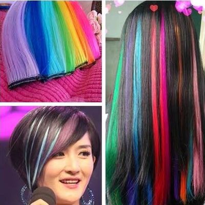 彩色发片假发片接发挂耳染发片仿真发假发女垫发挑染高温丝直发片