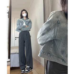 港味复古chic休闲百搭短款 2026新款 夹克上衣 牛仔外套女春秋季 美式