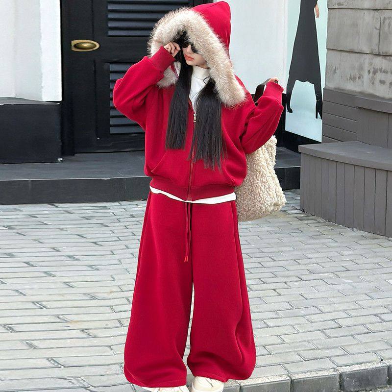 女童加绒套装2026新款休闲运动冬季儿童年货连帽开衫阔腿裤两件套,童装/婴儿装/亲子装,套装,淘宝优惠券,粉丝福利购,淘宝优惠卷