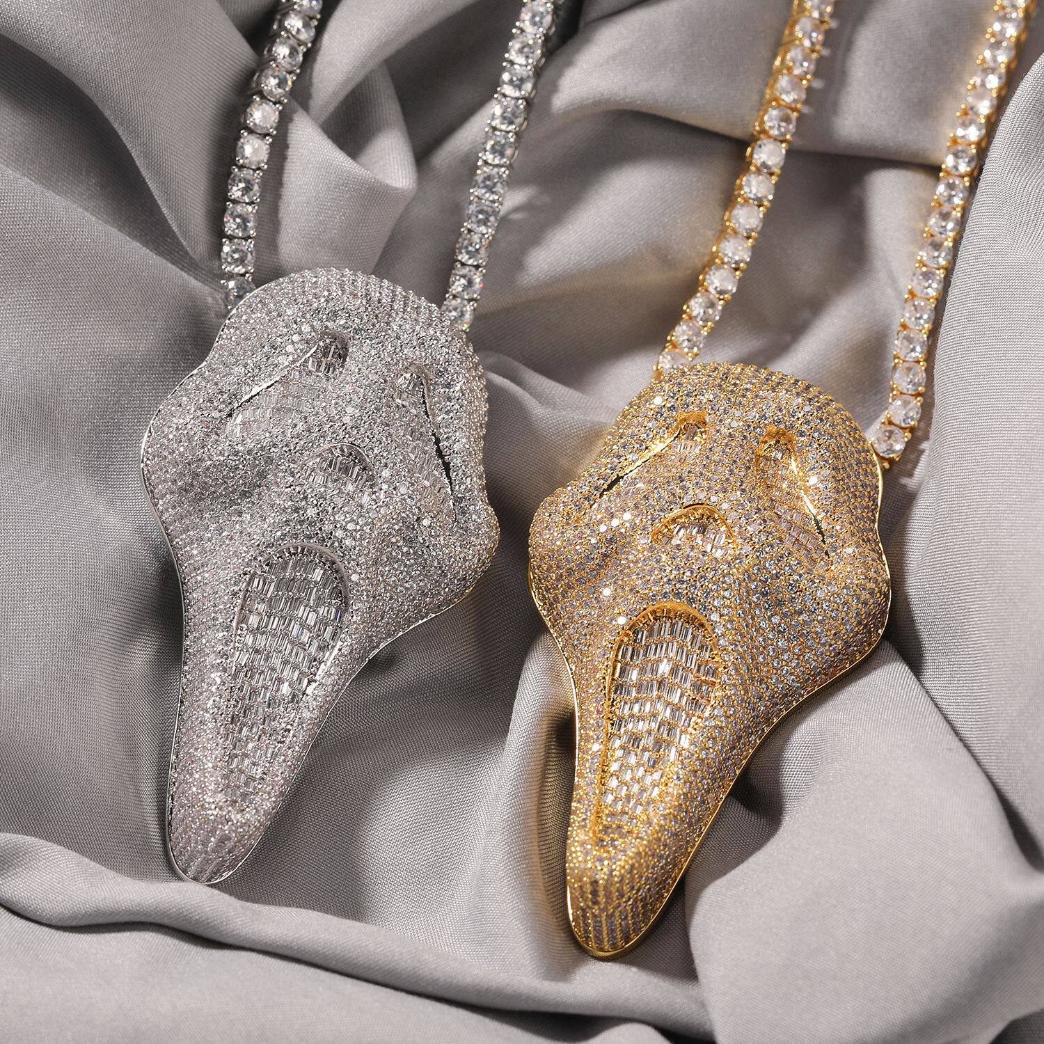 铜镶锆石尖叫骷髅头hiphop吊坠个性新潮夸张说唱满钻嘻哈男女项链