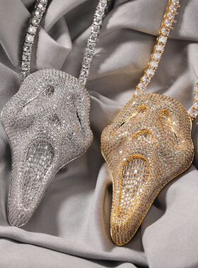 铜镶锆石尖叫骷髅头hiphop吊坠个性新潮夸张说唱满钻嘻哈男女项链