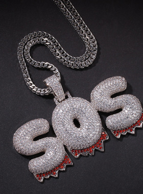 定制泡泡熔岩大写字母吊坠男士嘻哈潮流铜镶锆石项链双色女士饰品