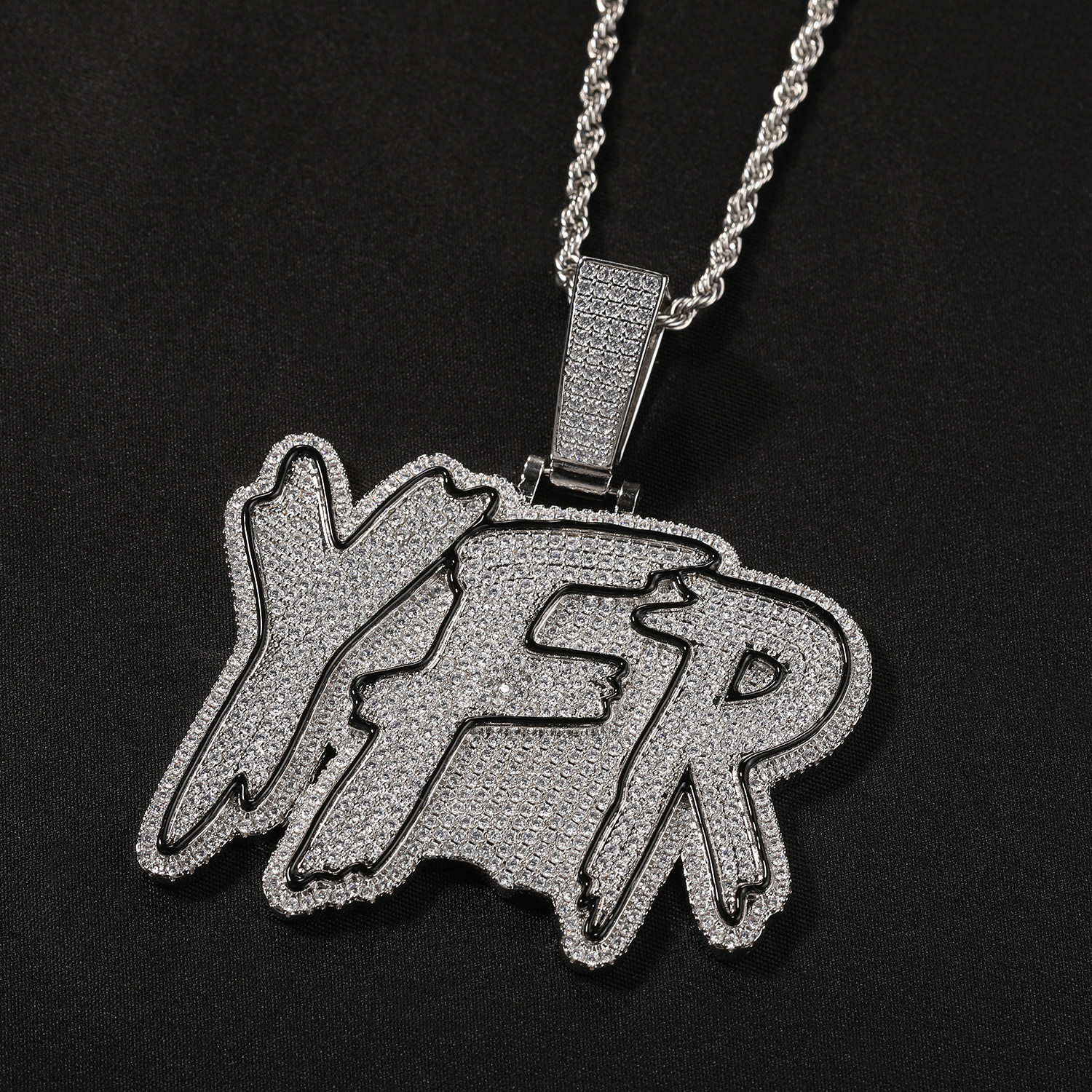 嘻哈铜镶锆石满钻大写YFR字母吊坠Hiphop说唱男士项链rapper项坠