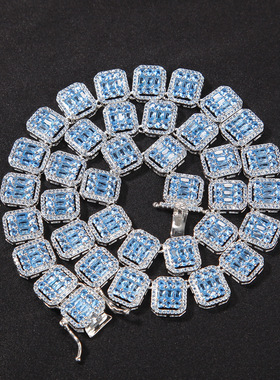 13mm欧美九宫格嘻哈项链锆石情侣