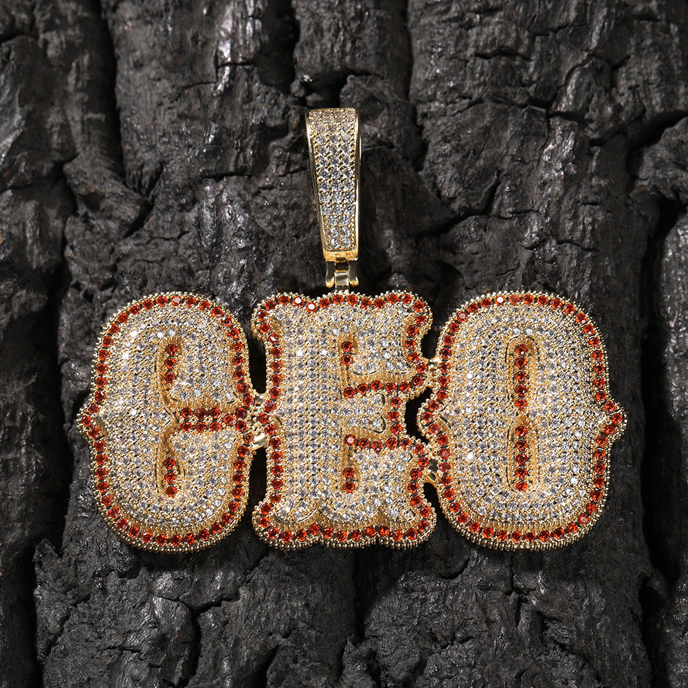 定制嘻哈铜镶锆石骨节26个英文字母吊坠DIY小众设计感男女潮项链