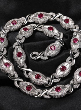 铜镶锆石红色眼睛无限8字项链