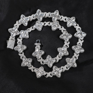 嘻哈说唱无限四叶草手链时尚潮酷痞帅高级感铜镶彩色锆石男女项链