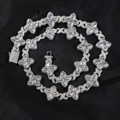 嘻哈说唱无限四叶草手链时尚潮酷痞帅高级感铜镶彩色锆石男女项链