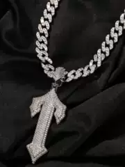Sword-Shaped Copper Inlaid Zircon Necklace, Rap-Style Trendy Jewelry, Men's Cross Pendant, Hip-Hop Cuban Chain, Clavicle Jewelry