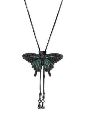 铜镶锆石蓝蝴蝶男女项链