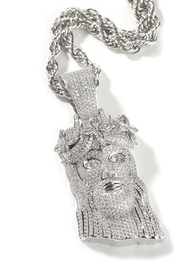 复古四叶草皇冠人像吊坠潮酷百搭嘻哈铜镶锆石高级感长款项链