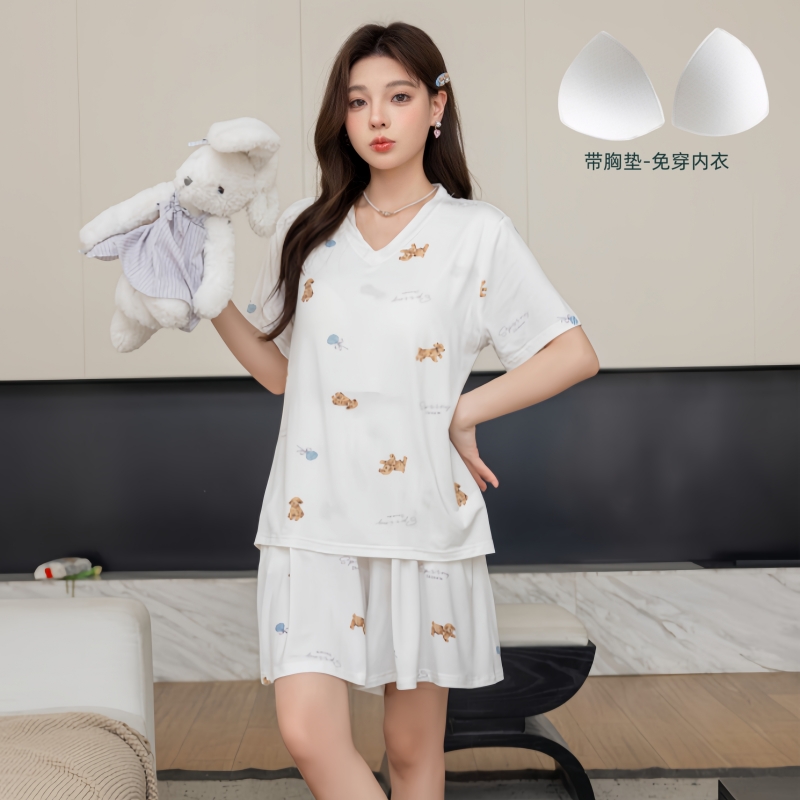 莫代尔t恤带胸垫凉感家居服