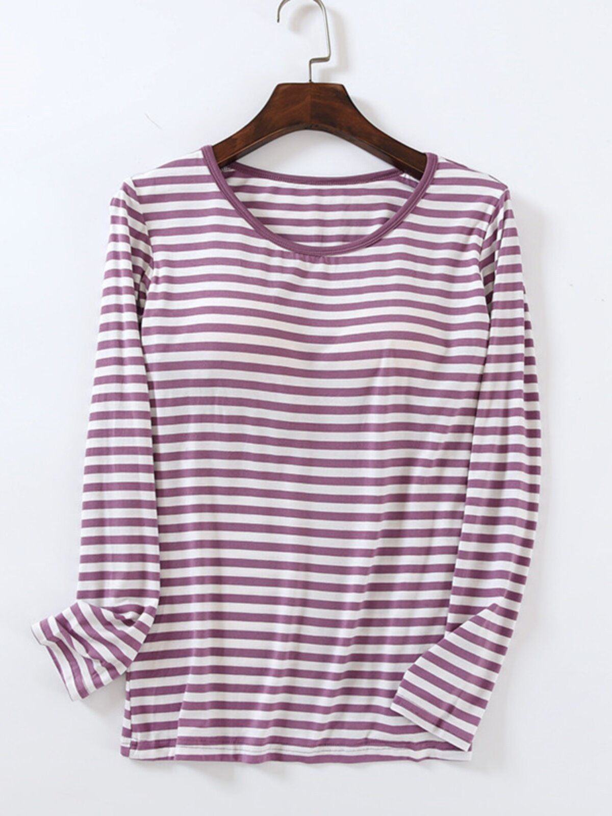 PAJAMAS WOMENS LONG SLEEVES CHEST PADS SUMMER THIN UNDERSHIRTS AIR-CONDITIONED SHIRTS CASUAL LOOSE STRIPED TOPS SPRING AND AUTUMN