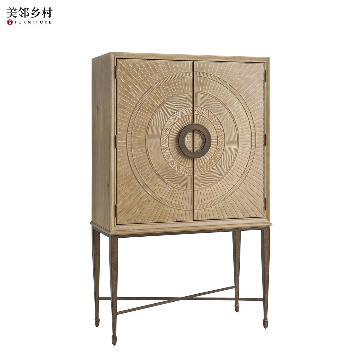 美式乡村实木酒柜客厅雕花双门储物柜落地式收纳柜设计师工业风柜,住宅家具,酒柜,淘宝优惠券,粉丝福利购,淘宝优惠卷