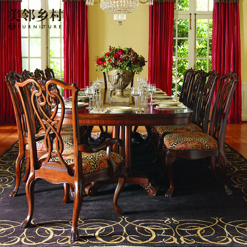 美式古典奢华实木长餐桌美邻乡村桃花心树杈2米加长餐桌高端定制