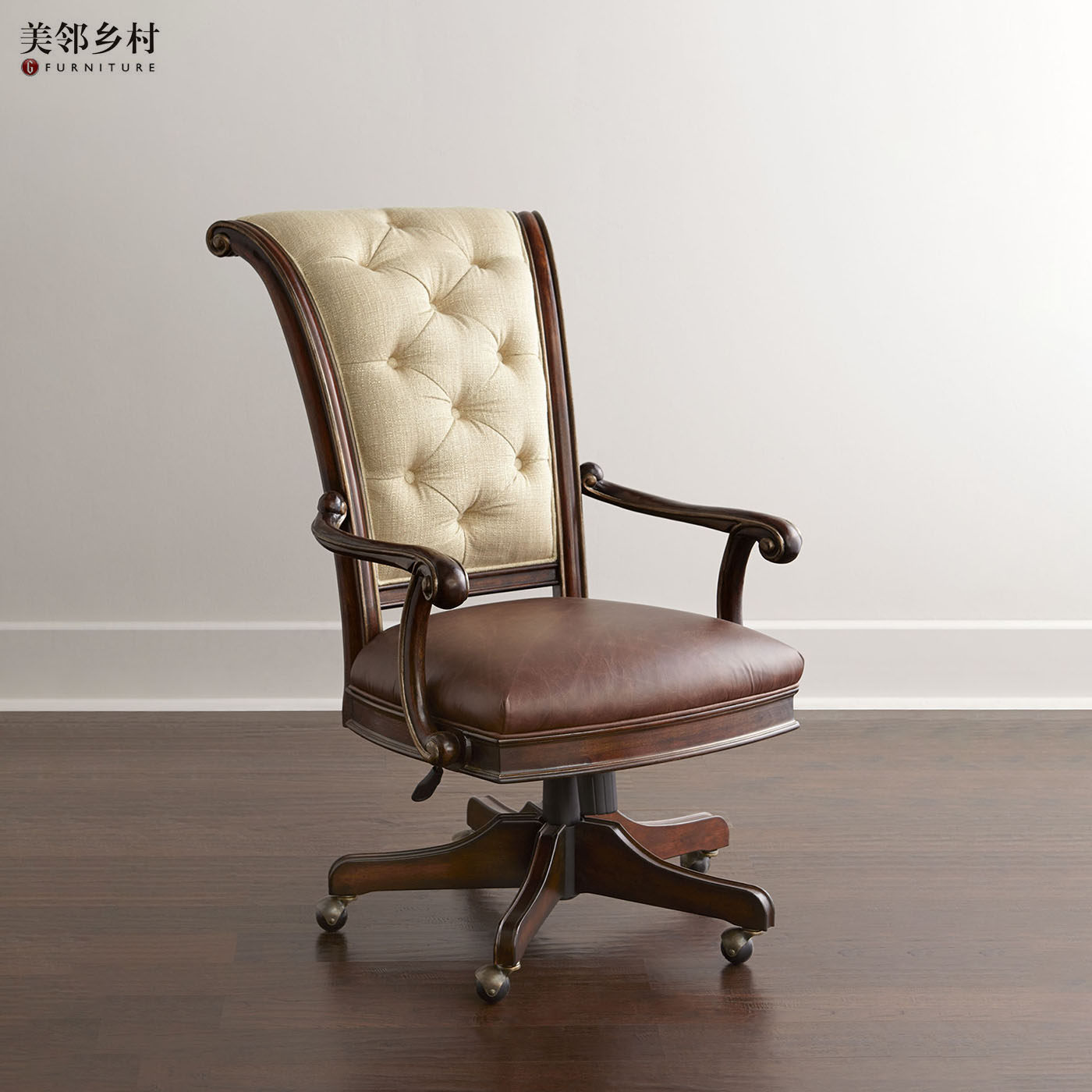 美式欧式全实木真皮布艺书椅别墅可升降转椅写字椅电脑椅高端定制