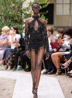 Zuhairmurad新款黑色性感奢华钉珠名媛生日派对年会舞会时尚礼服