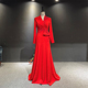 精致钉珠主持人晚会颁奖晚礼服新娘敬酒服 鱼尾长袖 新款 红色修身