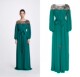 轻奢新款 宽松长礼服年会酒会新娘妈妈礼服 墨绿色一字肩钉珠长袖
