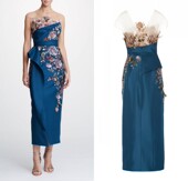 晚礼服年会酒会生日会晚装 钉珠中长款 湖蓝色缎面修身 Marchesa新款