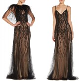 Monique新款 鱼尾显瘦吊带鸵鸟毛披肩名媛宴会酒会晚礼服 黑色修身