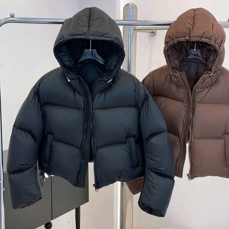 咖色肯豆短款羽绒服女2024年新款白鸭绒面包服冬季立领小个子外套
