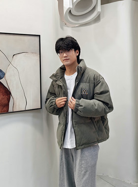 冬季加厚羽绒服男女情侣款2023新款华夫格灯芯绒防寒面包服外套潮