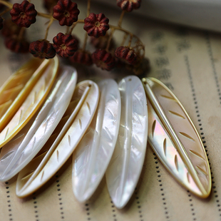 diy饰品配件散珠zakka发簪材料天然贝壳 大树叶 黄贝 白蝶贝40mm