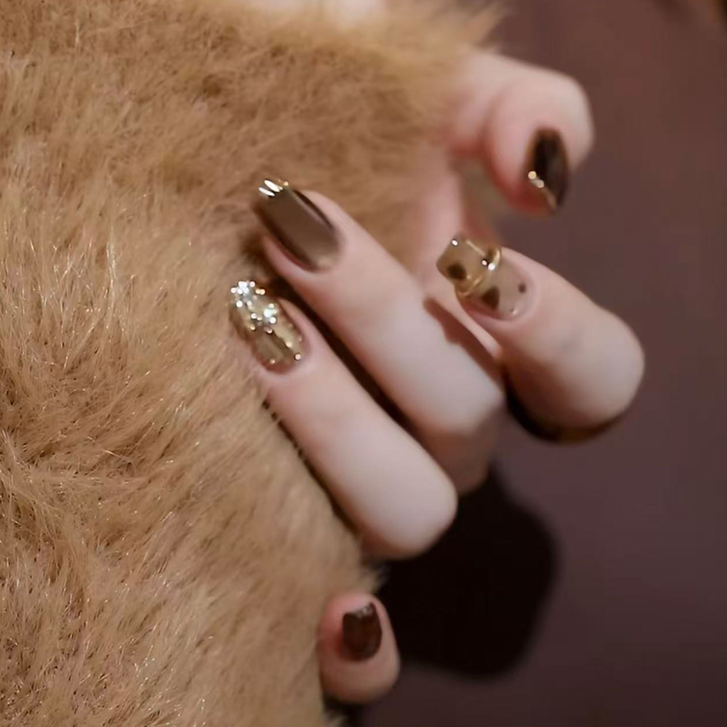 焦糖慕斯秋冬爆闪纯手工穿戴甲