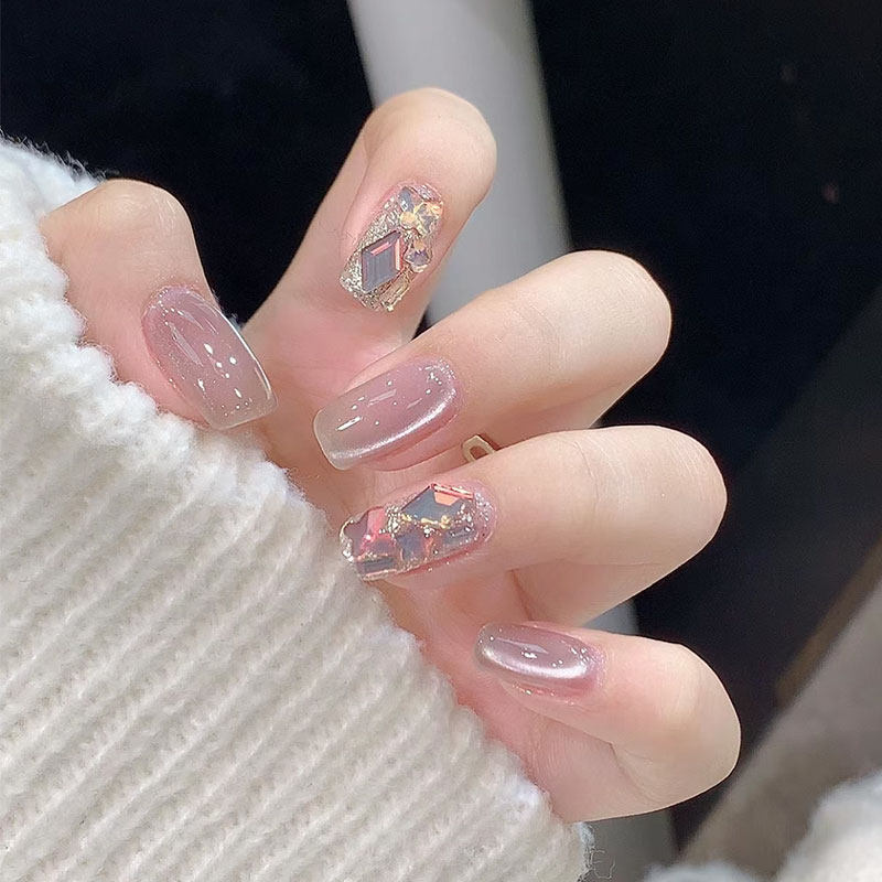 秋冬显白美拉德爆闪钻月光猫眼高级感美甲贴片小红书同款穿戴美甲