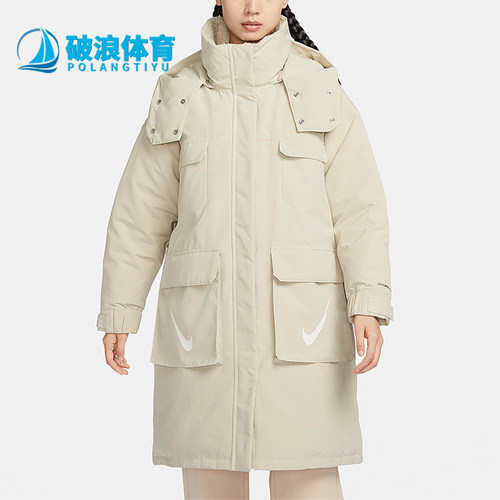 耐克冬季女保暖中长款连帽羽绒服
