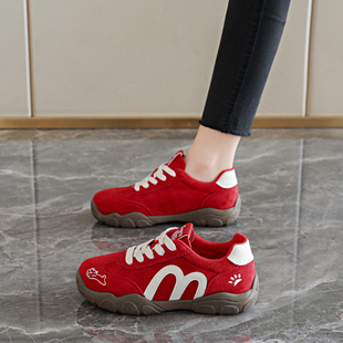 红色鞋子本命年小红鞋阿甘鞋女款德训鞋春季老北京布鞋妈妈运动鞋
