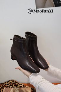 方头细跟舒适加绒保暖切尔西靴短靴052 时尚 真皮女鞋 欧货2025款