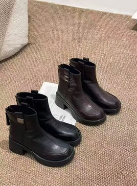 诗米高2025冬款真皮加绒厚底马丁靴女英伦风复古切尔西短靴17566
