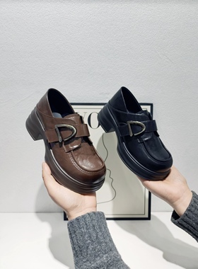 欧洲站2026春款厚底单鞋女真皮乐福鞋女系带超轻休闲运动鞋17570