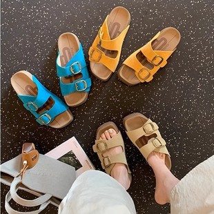 葡萄妈同款 双一字扣带4.5cm厚底增高勃肯懒人沙滩凉拖鞋 女夏款