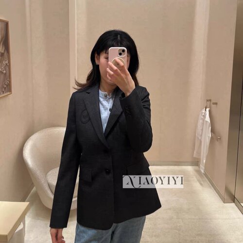 南油高定2026秋冬刺绣丝毛西装外套女长袖通勤百搭商务职场正装