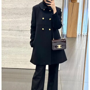 南油高定羊毛大衣女秋冬季凯旋门娃娃领赫本风法式毛呢外套中长款