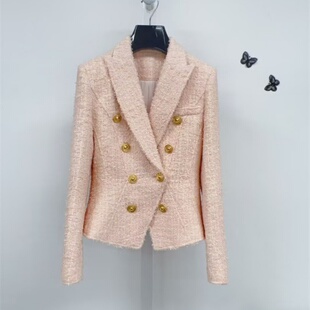 南油高定双排金属扣装 显瘦粗花呢羊毛减龄西服外套女秋 饰修身