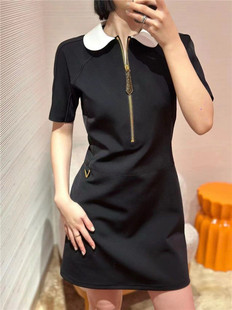 白色衣領(lǐng)胸前拉鏈短袖 絲毛連衣裙女禮服 新款 南油高定2025夏季