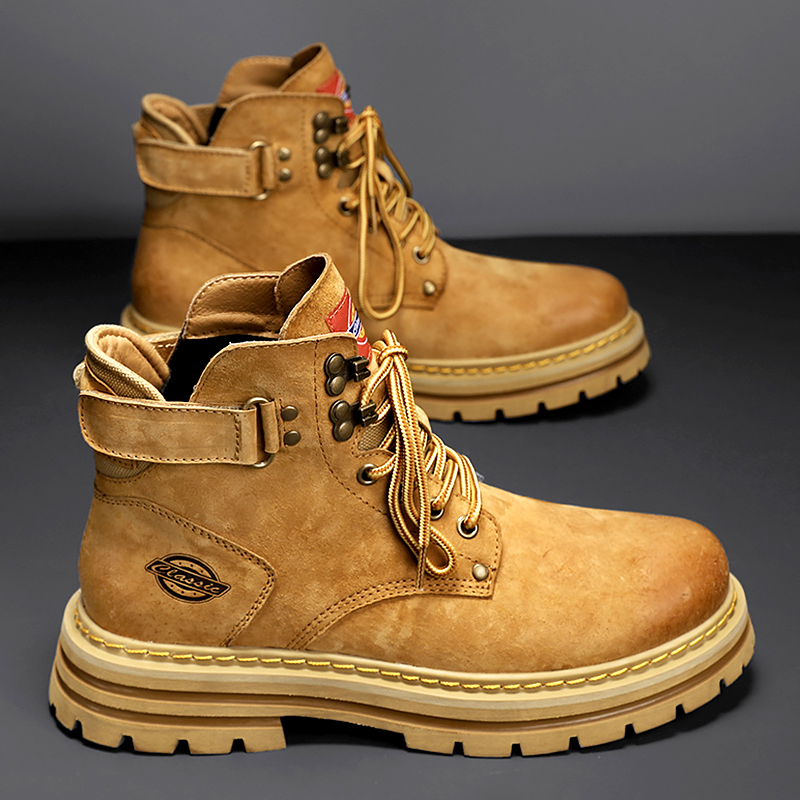 男鞋新款秋季冬季加绒大码46户外登山马丁靴工装鞋踢不烂大黄靴子