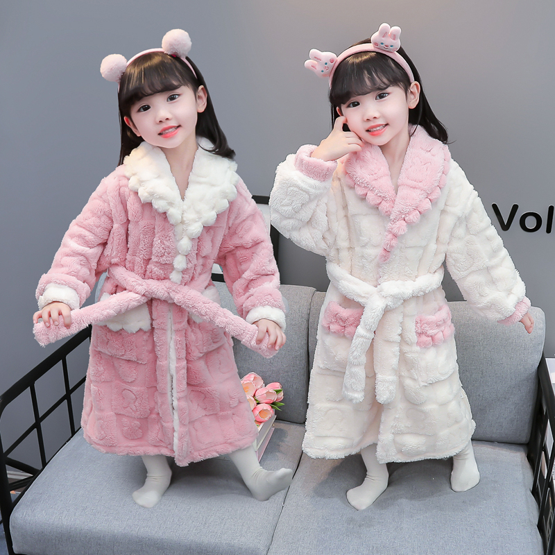 女童珊瑚绒睡袍秋冬季加厚保暖