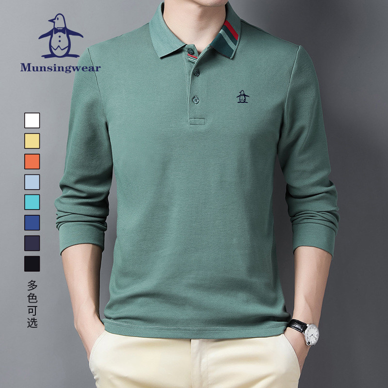 MUNSINGWEAR万星威高尔夫男长袖POLO衫春秋纯棉T恤日常休闲打底衫