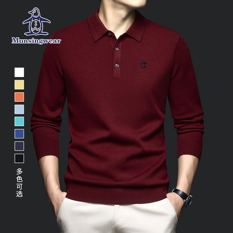 MUNSINGWEAR/万星威高尔夫男针织羊毛POLO衫时尚商务修身翻领毛衣