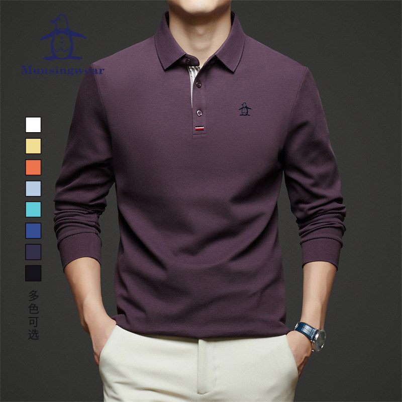 MUNSINGWEAR万星威高尔夫球服男长袖POLO衫翻领纯棉T恤修身打底衫