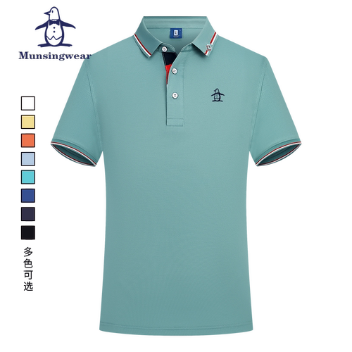 香港代购 MUNSINGWEAR/万星威高尔夫T恤男擦色方领polo衫清爽透气