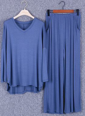 莫代尔长袖家居服宽松睡衣两件套练功服舞蹈服大码瑜伽休闲2套装